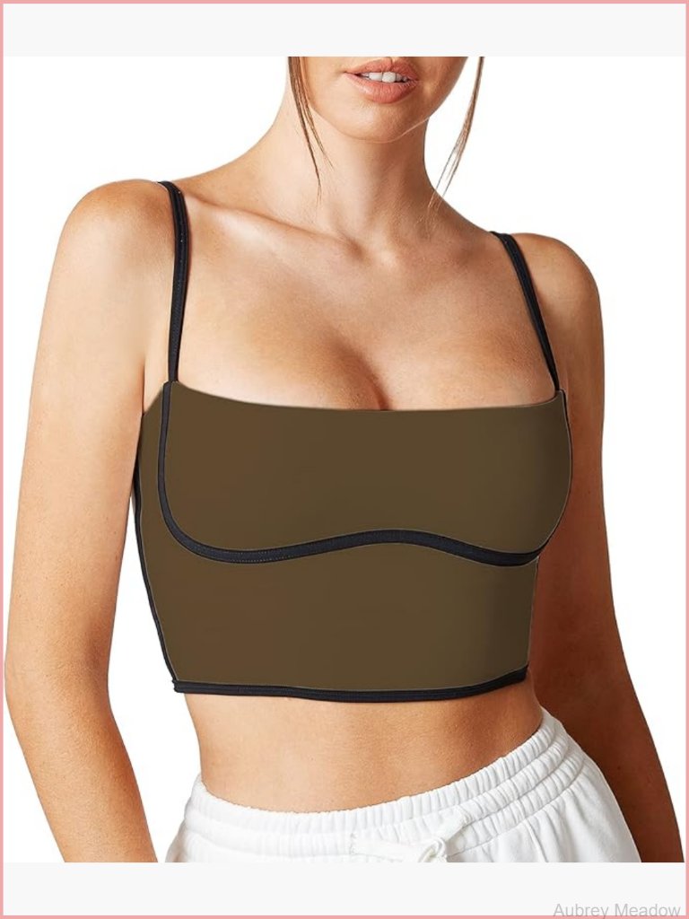Sleeveless Spaghetti Strap Padded Sports Bra Tank Top Square Neck Double Layer